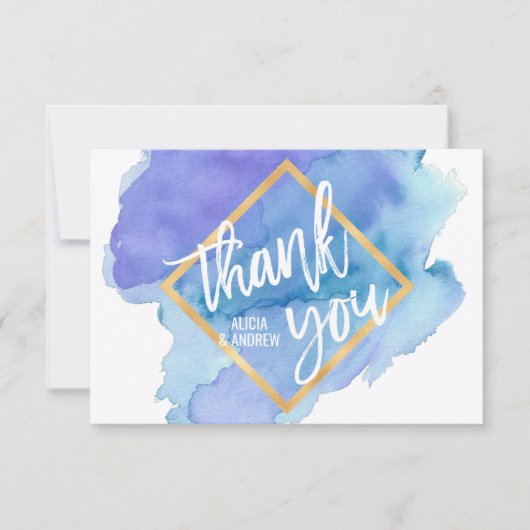 Moderne Waterverf Blue Blauwgroen Turquoise DANK U Bedankkaart (Voorkant)