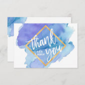 Moderne Waterverf Blue Blauwgroen Turquoise DANK U Bedankkaart (Voorkant / Achterkant)