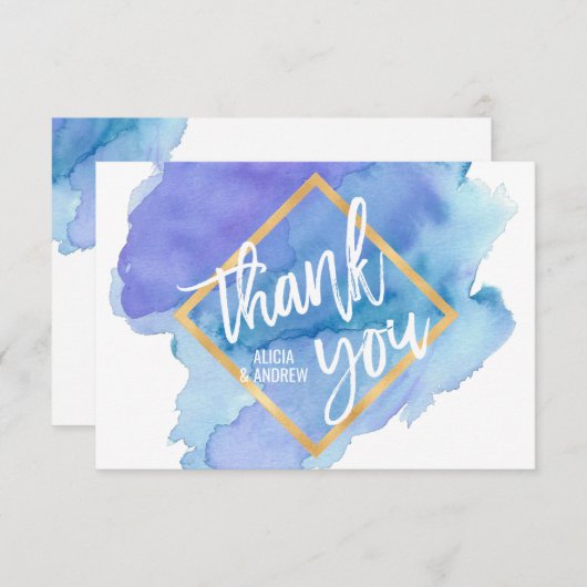 Moderne Waterverf Blue Blauwgroen Turquoise DANK U Bedankkaart (Voorkant / Achterkant)