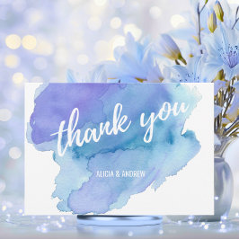 Moderne Waterverf Blue Blauwgroen Turquoise DANK U Bedankkaart