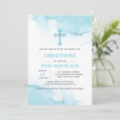 Moderne Waterverf Blue BOY Baptism Christening Inv Kaart (Staand voorkant)