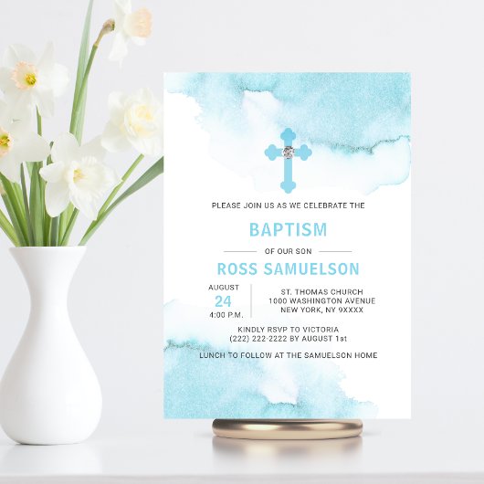 Moderne Waterverf Blue BOY Baptism Christening Kaart