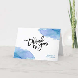 Moderne Waterverf Blue BOY Oh BOY Baby shower Bedankkaart