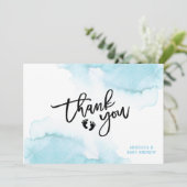 Moderne Waterverf Blue BOY Oh BOY Baby shower dan Bedankkaart (Staand voorkant)