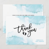 Moderne Waterverf Blue BOY Oh BOY Baby shower dan Bedankkaart (Voorkant / Achterkant)