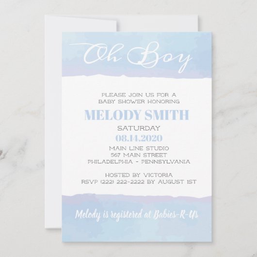 Moderne Waterverf Blue BOY Oh BOY Baby shower Kaart (Voorkant)