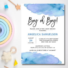 Moderne Waterverf Blue BOY Oh BOY Baby shower Kaart