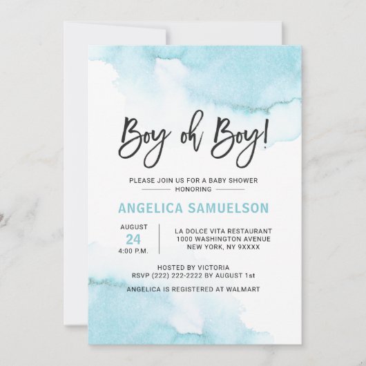 Moderne Waterverf Blue BOY Oh BOY Baby shower Kaart (Voorkant)