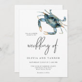 Moderne Waterverf Blue Crab Beach bruiloft Kaart (Voorkant / Achterkant)