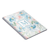 Moderne Waterverf Blue en Blush Flowers Initiaal Notitieboek (Rechterzijde)