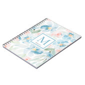 Moderne Waterverf Blue en Blush Flowers Initiaal Notitieboek (Linkerzijde)