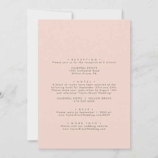 Moderne Waterverf Blue en Peach Front Back Wedding Kaart (Achterkant)