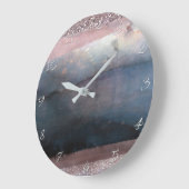 Moderne Waterverf Blue en Roos Gold Pink Blush Gla Grote Klok (Hoek)