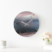 Moderne Waterverf Blue en Roos Gold Pink Blush Gla Grote Klok (Huis)