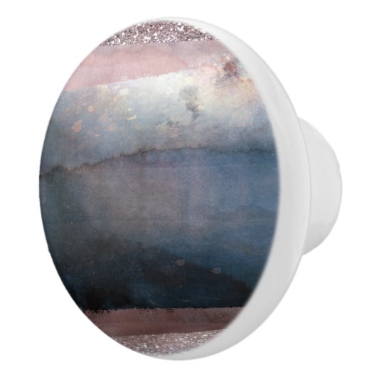 Moderne Waterverf Blue en Roos Gold Pink Blush Gla Keramische Knop (Rechts)