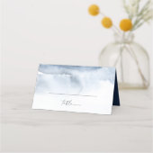 Moderne Waterverf | Blue Folded Wedding Place Card Plaatskaartje (Voorkant)
