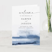 Moderne Waterverf | Blue Folded Wedding Programme Programma (Voorkant)