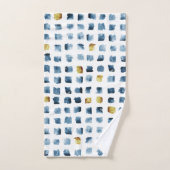 Moderne Waterverf Blue Gold Geometrical Squares Bad Handdoek (Handdoek)