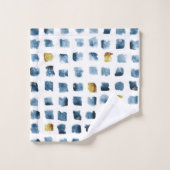 Moderne Waterverf Blue Gold Geometrical Squares Bad Handdoek (Wasdoekje)