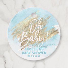 Moderne Waterverf Blue Gold Oh Baby shower Bedankjes Labels
