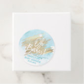 Moderne Waterverf Blue Gold Oh Baby shower Bedankjes Labels (In situ)