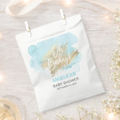 Moderne Waterverf Blue Gold Oh Baby shower Bedankzakje (Geknipt)
