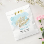 Moderne Waterverf Blue Gold Oh Baby shower Bedankzakje (Gezegeld)