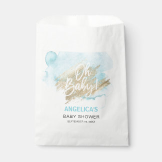 Moderne Waterverf Blue Gold Oh Baby shower Bedankzakje
