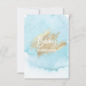Moderne Waterverf Blue Gold Oh Baby shower Kaart (Achterkant)