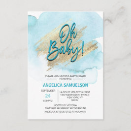 Moderne Waterverf Blue Gold Oh Baby shower Kaart