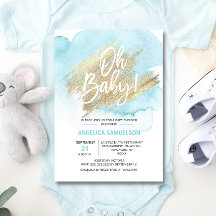 Moderne Waterverf Blue Gold Oh Baby shower