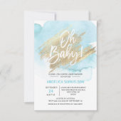 Moderne Waterverf Blue Gold Oh Baby shower Kaart (Voorkant)