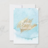 Moderne Waterverf Blue Gold Oh Baby shower Kaart (Achterkant)