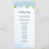 Moderne Waterverf Blue Hydrangea Wedding Ceremony Programmakaart (Achterkant)