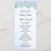 Moderne Waterverf Blue Hydrangea Wedding Ceremony Programmakaart (Voorkant)