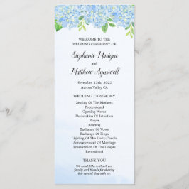 Moderne Waterverf Blue Hydrangea Wedding Ceremony Programmakaart