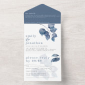 Moderne Waterverf Blue Leaves Wedding All In One Uitnodiging (Binnen)
