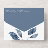 Moderne Waterverf Blue Leaves Wedding All In One Uitnodiging (Achterkant)