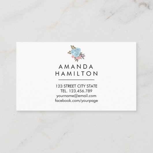 Moderne Waterverf BLUE met klasje Vloer en bladere Visitekaartje (Achterkant)