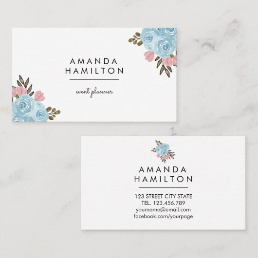 Moderne Waterverf BLUE met klasje Vloer en bladere Visitekaartje (Voorkant / Achterkant)