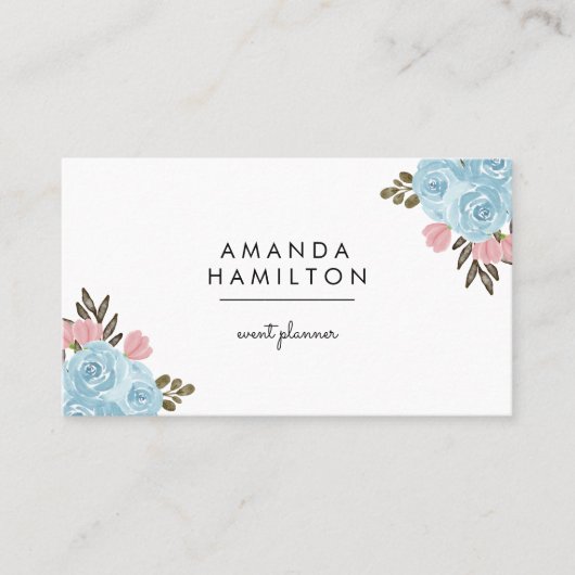 Moderne Waterverf BLUE met klasje Vloer en bladere Visitekaartje (Voorkant)