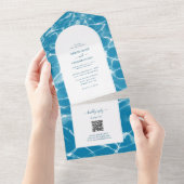 Moderne Waterverf Blue Ocean Beach bruiloft All In One Uitnodiging (Afscheurbaar)