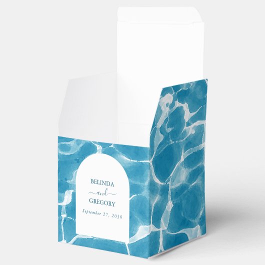 Moderne Waterverf Blue Ocean Beach bruiloft Bedankdoosjes (Geopend)