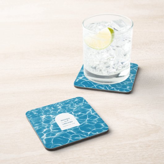 Moderne Waterverf Blue Ocean Beach bruiloft Bier Onderzetter (Rechterzijde)