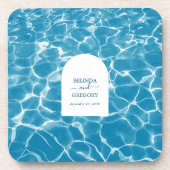 Moderne Waterverf Blue Ocean Beach bruiloft Bier Onderzetter (Voorkant)