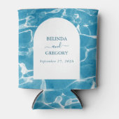 Moderne Waterverf Blue Ocean Beach bruiloft Blikjeskoeler (Voorkant)