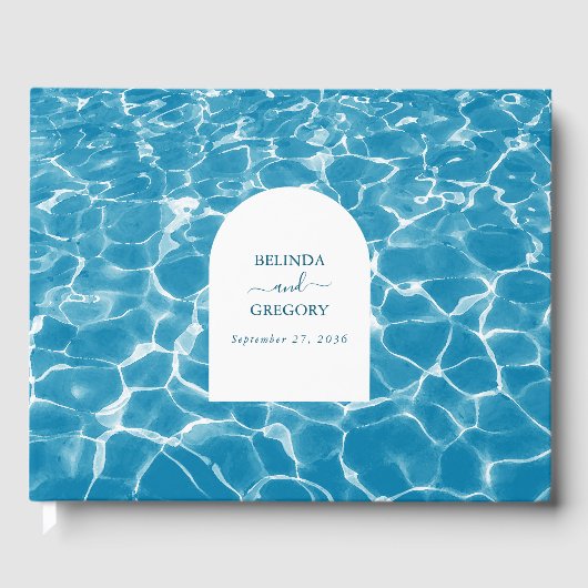 Moderne Waterverf Blue Ocean Beach bruiloft Gastenboek (Voorkant)