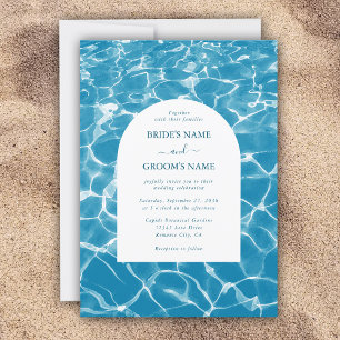 Moderne Waterverf Blue Ocean Beach bruiloft Kaart