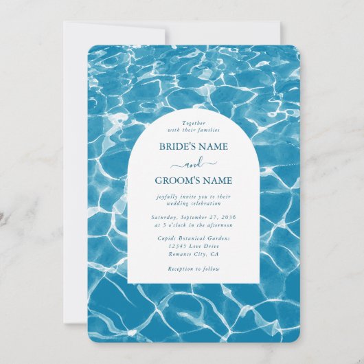 Moderne Waterverf Blue Ocean Beach bruiloft Kaart (Voorkant)