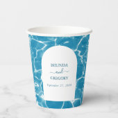 Moderne Waterverf Blue Ocean Beach bruiloft Papieren Bekers (Achterkant)